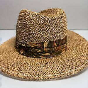 Vintage Knight‎ Straw Fedora Hat L USA Safari Hat Band Beach Golf